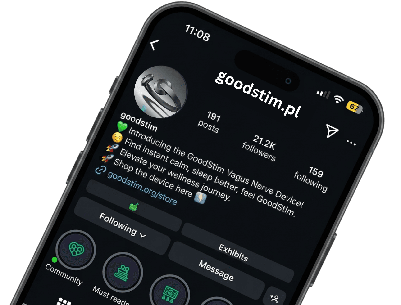 Profil GoodStim w aplikacji społecznościowej